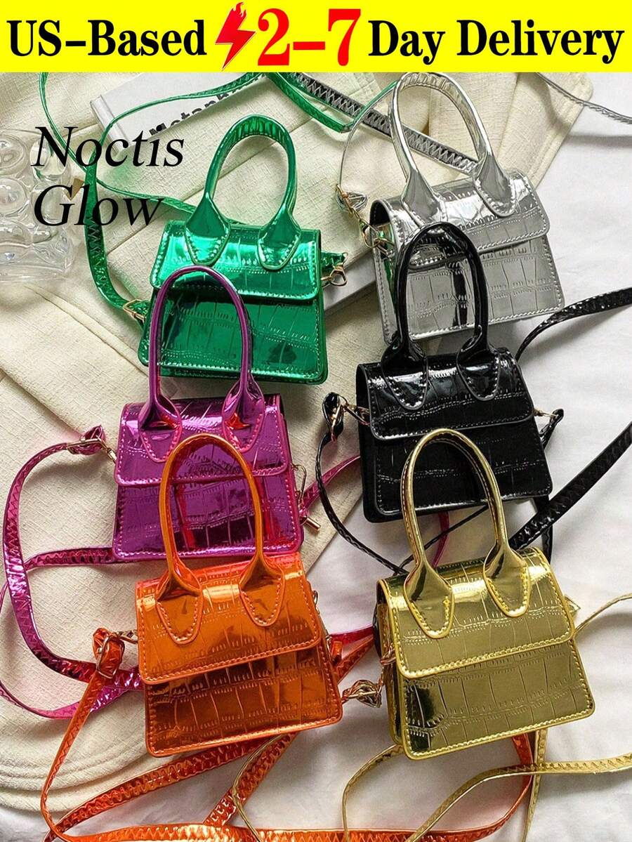 1pc New Fashion Stone Simple Hand-Held Shoulder Crossbody Small Square Bag Elegant Mini Solid Color Crocodile Pattern Western Style Personalized Retro Aesthetic Casual Shoulder Crossbody Hand-Held Small Square Bag Teenagers Are Very Suitable For Out For A Date And Shopping This  Is Suitable For Young Girls For Their Birthday, Prom And Graduation And Also A Lovely Gift For Friends, Mother, Lover On Special Days Such As Valentine's Day, Christmas, Anniversaries.Can Be Used As Thanksgiving, Halloween,Christmas Gift. - 彩色 - 查看 1