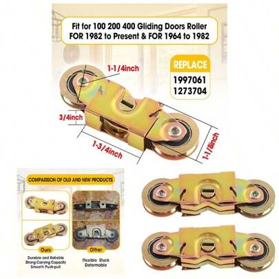 2 Pcs Patio Sliding Door Rollers Replace 1997061 1273704 Fit 200 And 400 Tandem Roller, Gliding Glass Door Wheel, Side Adjustable 1 - 1/4 Inch Steel Ball Bearing