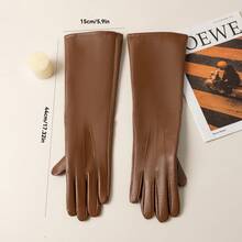 焦糖棕色真皮手套，女士长款驾驶手套，优雅冬季时尚配饰，四季皆宜的正式服饰 - 焦糖色 - 查看 5