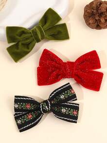 2pcs Multicolor Velvet Bow Hair Clips For Baby Girls Premium Velvet Bow Hair Bows Delicate Hair Bows, Soft Fabric Alligator Clips, Daily Wear Hairpins Baby Hair Accessories - Multicolor - View 1