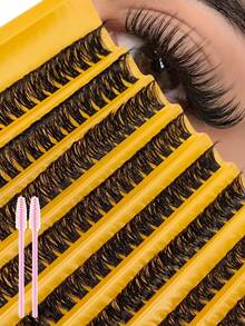 Rikuaild 190/200片装 D型卷翘浓密假睫毛套装，0.07mm D型卷翘度，8-16mm混合自然款假睫毛，浓密纤长，打造自然妆效，60D/80片装 D型卷翘睫毛簇，含睫毛刷，卷翘单根假睫毛，浓密假睫毛，190/200片大容量睫毛簇，睫毛簇，单根假睫毛，假睫毛 - D - 查看 1