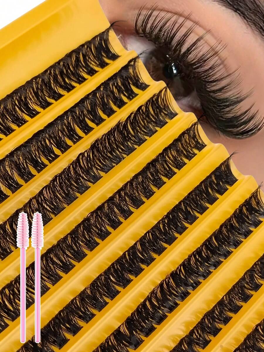 Rikuaild 190/200片装 D型卷翘浓密假睫毛套装，0.07mm D型卷翘度，8-16mm混合自然款假睫毛，浓密纤长，打造自然妆效，60D/80片装 D型卷翘睫毛簇，含睫毛刷，卷翘单根假睫毛，浓密假睫毛，190/200片大容量睫毛簇，睫毛簇，单根假睫毛，假睫毛 - D - 查看 1