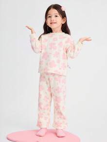 Balabala 两件套女童睡衣套装，舒适保暖内衬，柔软家居服，2025春秋款 - 粉紅色調 - 查看 3
