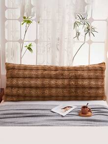 1个高级兔毛双人抱枕情侣枕美拉德色轻奢高端几何纹理卧室时尚家居装饰枕加厚材质细腻触感，温暖舒适拉链封口可拆卸水洗 - 摩卡棕 - 查看 1