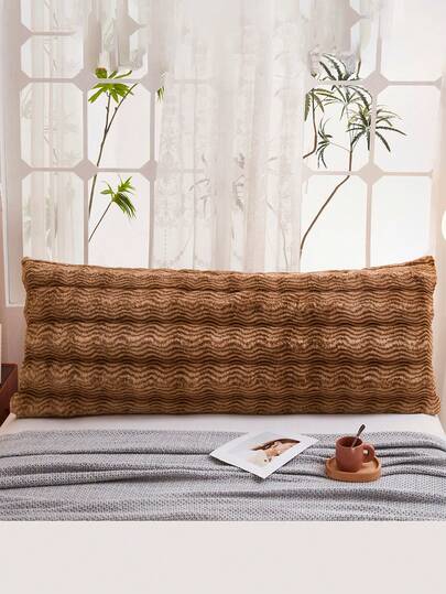 1pc Premium Rabbit Plush Double Pillow Couple Pillow Maillard Color Light Luxury High-End, Geometric Texture Bedroom Fashion Home Decoration Pillow Thickened Material Delicate Feel, Warm And Comfortable Zipper Closure Removable And Washable