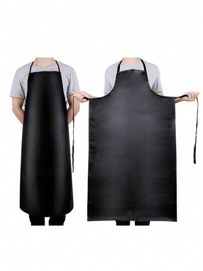 1pc Heavy Duty Waterproof PU Leather Apron 40 Inch - Lightweight Dishwashing Apron For Men, Chef & Butcher | Black Cleaning/Industrial Work Apron