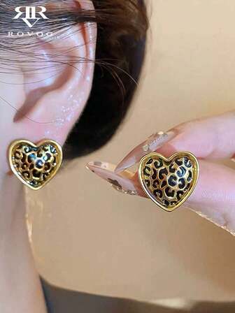 1 par de pendientes elegantes y sexys con diseño único de corazón y estampado de leopardo, adecuados para vacaciones, uso diario, fiestas y citas