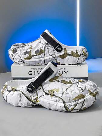 Sandalias de verano transpirables con estampado de camuflaje para hombres, diseño de hoja, suela suave de EVA, antideslizante con suela gruesa, diseño de punta abierta, correa ajustable, para uso diario en exteriores, playa, senderismo, zapatos casuales ligeros y duraderos de fácil puesta