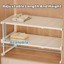 Closet Tension Shelf Expandable Metal Wardrobe Storage Rack Organizer DIY Cupboard Dividers Separators For Kitchen Bathroom Bedroom Cabinet - White - View 1