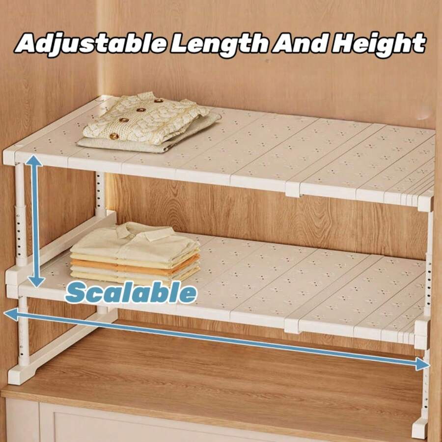 Closet Tension Shelf Expandable Metal Wardrobe Storage Rack Organizer DIY Cupboard Dividers Separators For Kitchen Bathroom Bedroom Cabinet - White - View 1