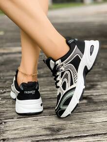 Women's Color - Block Chunky Sneakers, Mesh - Breathable, Retro Dad - Shoe Style, Comfortable For Running And Casual Sports .Soft Leather Thick-Soled Height-Enhancing Sneakers, Women's Breathable Mesh 2025 Spring, Summer And Autumn New Casual Running Shoes, Music Festival Millennial Style Back To School Must-Have - đen. - Xem 4