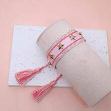 1pc Fashionable Woven Bracelet With Star Studs - Pink - View 4