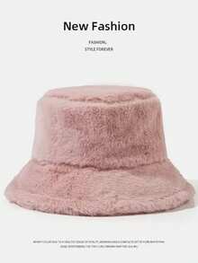 1 pieza Sombrero de pescador de mujer versátil y de moda de unicolor y esponjoso, sombrero de cubo unisex de piel sintética simple, sombrero de pareja casual y cálido para uso diario, primavera/verano - color sólido - Ver 5