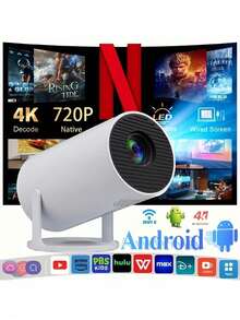 BAIYIG 1pc 2026 New S2pro Portable Smart Projector, 12V 1080P 4K HD WiFi6, Built-In Speaker, Android 13 OS, 360° Rotatable Stand, Includes EU Plug USB Adapter, Easy Connection To Smartphones And Laptops - Ideal For Home Theater - Multicolor - View 4