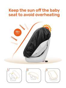 1件装婴儿汽车安全座椅遮阳罩及防紫外线罩，银灰色和黑色两种颜色可选，双面可用，可调节弹性绑带适用于98%的婴儿汽车安全座椅，防尘设计，四季皆宜。