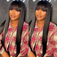 Extra Long Straight Natural Black Wig With Bangs,Super Long Natural Layered Wigs High Quality Soft Synthetic Fiber Straight Hair Wig For Women Fashion Daily School Use 34 Inch - 自然色&黑色系 - 查看 3