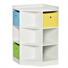 HOMCOM Children's Corner Shelf With 3 Storage Boxes, Toy Storage For Children Ages 3-12, White, 57.4 X 57.4 X 94 Cm - 白色 - 查看 9