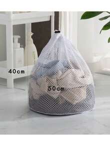 1pc/4pcs Mesh Laundry Bag With Drawstring, White Polyester Large Washing Machine Bag For Bathroom