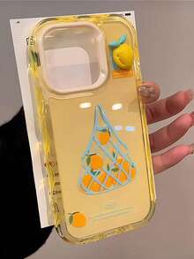 网状柠檬图案硅胶手机壳，兼容 16 Pro Max、15 Plus、13 Pro、12、14、11，兼容 17 Pro Max、17 Pro、17 Air、17，3D 水果造型，带挂链保护套 - 黃色 - 查看 3