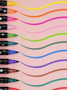 12/24/36 Peças Marcadores de Glitter de Ponta Única Cilíndricos, Novos Marcadores de Pérola, Planejador de Desenho Estudantil, Canetas Gel Coloridas, Marcadores Fluorescentes, Marcadores de Glitter, Marcadores Fluorescentes, Tinta Brilhante, Marcadores de Glitter, Canetas para Desenhar Natalinas - Multicolorido - Visão 3