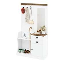 Wardrobe Set With Mirror, Hooks, Drawers And Umbrella Stand. - White - View 7