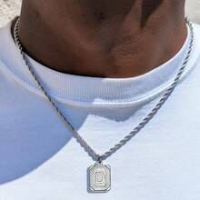 قلادة رجالية من الفولاذ المقاوم للصدأ 304 بنمط هندسي هيب هوب مع 26 حرف أولي، مناسبة للارتداء اليومي وكهدية عيد ميلاد للحبيب - فضي - مشاهدة 26