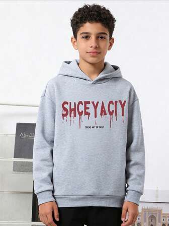Youth Light Gray Solid Color Fleecy Hoodie Sweatshirt, Versatile All-Match Design, Warm And Cozy, Suitable For Teen Boys, Autumn/Winter