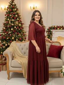 Tulle Dress - 酒紅色 - 查看 4