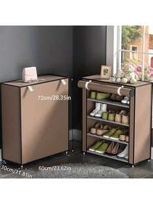 1pc 5/6/8/10 Grid Shoe Rack Combination Coat Rack, Multifunctional Minimalist Shoe Rack With Dust Cover, Multi-Layer Shelves, Doorframe Style Fabric Shoe Cabinet, Indoor Home Shoe Cabinet - Coffee Brown - View 6