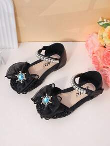 Spring New Pearl Children's Closed Toe Shoes, Bow Decor Girls Closed Toe Flats, Non-Slip Toddler/Little/Big Kids Princess Shoes - Black - View 5