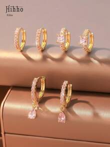 Hihho 6pcs Cubic Zirconia Decor Earrings