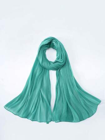 1pc Women's Basic Solid Color Silk-Like Elegant Shiny Soft Headscarf, Arabian Casual Long Scarf, Conservative Plain Headwrap, Suitable For Daily Use - SHIMMER HIJAB