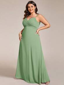 Elegant V-Neck Ruched Bust Bridesmaid Dress, Long Gown For Spring Party - Green - View 4