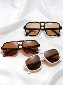 1 Pair Retro Double Bridge Fashion Minimalist Large Frame Glasses - Multicolor - View 3