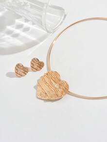 2pcs/Set Metal Asymmetrical Heart Geometric Necklace Set, Fashionable, Elegant, Versatile, European & American Style, Suitable For Daily Wear - Yellow Gold - View 3