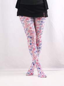 1pc Spring & Autumn Thin Pantyhose For Women, Lip, Plaid, Star Print Tights Leggings - Multicolor - View 6