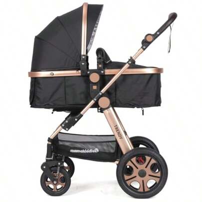 Mama Kiddies  Black Gold Convertible 2in1 Aluminium Alloy Pram Stroller Bassinet Rain Cover Foot Cover Cup Holder Inner Cushion Mosquito Net Included
