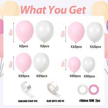 32/62/188pcs Pink And White Balloon Arch Garland Set, Light Pink And White Thickened Latex Balloons, Suitable For Birthday, Bridal Shower, Gender Reveal Party, Wedding Party Decoration - Multicolor - View 10