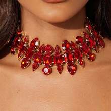 1PC/3PC New Geometric Heavy Craft Neck Necklace Popular High-End Banquet Daily Women's Collarbone Chain Jewelry - 10-2858 Silver Red - View 6