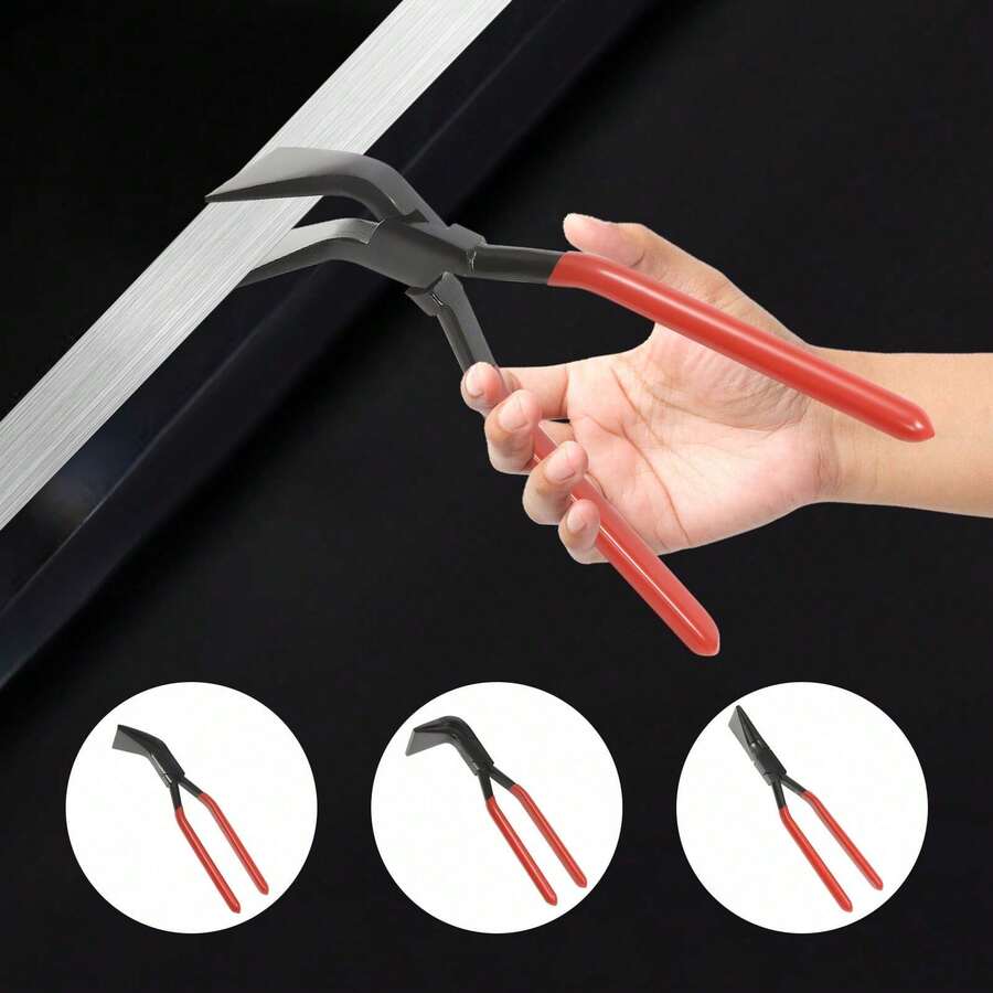 GDAE10 3-teiliges Blechbiegezangen-Set aus Kohlenstoffstahl – gerade 45°- und 90°-Köpfe breite parallele Backen rutschfeste ergonomische rote Griffe tragbare Handfalzzangen für die automatische Beplankung von HVAC-Dächern - Rot - Übersicht 1
