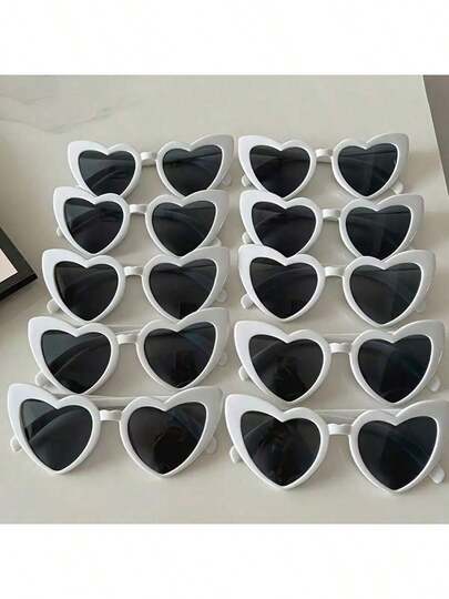 10pcs/Set Heart-Shaped Fashion Eyeglasses In Candy Colors, Unisex Design, Suitable For Weddings, Parties, Music Festivals, Concerts, Also An Ideal Gift For Summer Beach Vacations, Outdoor Activities And Travels. Party-Style Heart-Shaped Frames, Suitable For Music Festivals.
