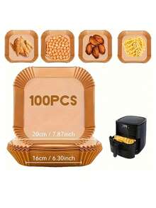 方形空气炸锅专用纸，吸油不粘锅纸，耐高温空气炸锅纸，【多容量适配】空气炸锅专用纸盘，强力防油，防漏，免清洗，不粘一次性纸碗，3-10升家用商用空气炸锅通用烘焙和油炸