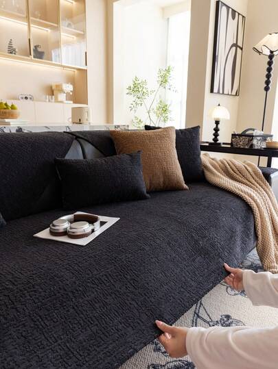 1pc Chenille Striped Sofa Cushion Cover, Luxurious Sofa Slipcover, Home Sofa Decor & Protection, Atmosphere, New Year Decor, Pet Friendly, Machine Washable, All Season, 1-4 Seater Sofa, L-Shaped Sofa, Dust-Proof, Anti-Slip, Anti-Scratch, Suitable For Living Room, Bedroom, Study, Office, Club, Party