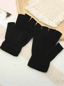 Winter Gloves - Half Finger Gloves Winter Knit Touch Screen Protector Warm Elastic Mittens Fingerless Gloves, Unisex Size, Riding Gloves, Black,Conventional Style