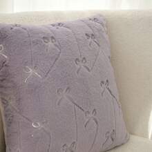 Funda de almohada con lazo, suave felpa sintética, de jacquard, para decoración de dormitorio, vacaciones, hogar, sofá. - Morado - Ver 6