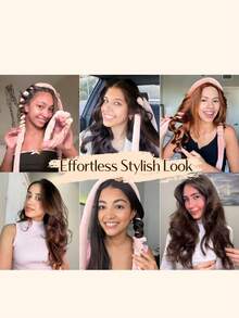 4 piezas de rizadores de cabello sin calor, se pueden usar para dormir sin calentamiento, envueltos en cinta súper suave para cabello largo, incluye ligas y clips para el cabello, adecuado para todo tipo de cabello, se puede usar durante la noche. - Rosa - Ver 3