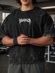 Camiseta vintage lavada de hombre de Youngla, camiseta de ajuste holgado de 230g de algodón, camiseta de manga corta - Negro - Ver 5