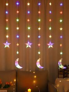 1串82颗LED星月帘灯，2米/6.56英尺，电池供电，室内家居装饰星空灯，适用于婚礼、派对、节日、卧室、房间、墙壁、生日、情人节装饰 - 無色 - 查看 13