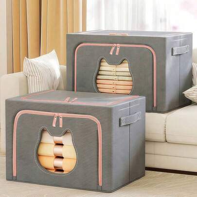 Large Capacity Foldable Storage Box With Transparent Window, Rectangular Storage Bin, Waterproof Foldable Galvanized Steel Frame, Multi-Purpose Wardrobe Storage Box, Flip-Top Design, Under Bed Storage, High-Quality Fabric Clothing & Book Storage Box, Ideal For Moving, Bedroom & Home Organization, Suitable For White T-Shirts, Black Pants, Women's Winter Clothes, Dresses