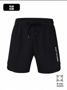Plus Size Men's Quick-Drying Drawstring Shorts - Elastic Loose Fit Straight Leg Workout Shorts, Comfortable For Exercise And Outdoor Activities Black Summer Sports - Black - View 3